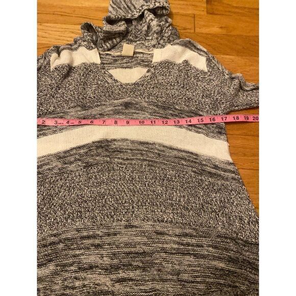Roxy womens grey white striped v-neck hooded lightweight knit pullover sweater M - Picture 6 of 7